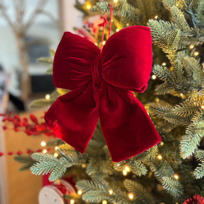 Small Red Velvet Bows - Christmas Tree & Wreath Decoration 22cm