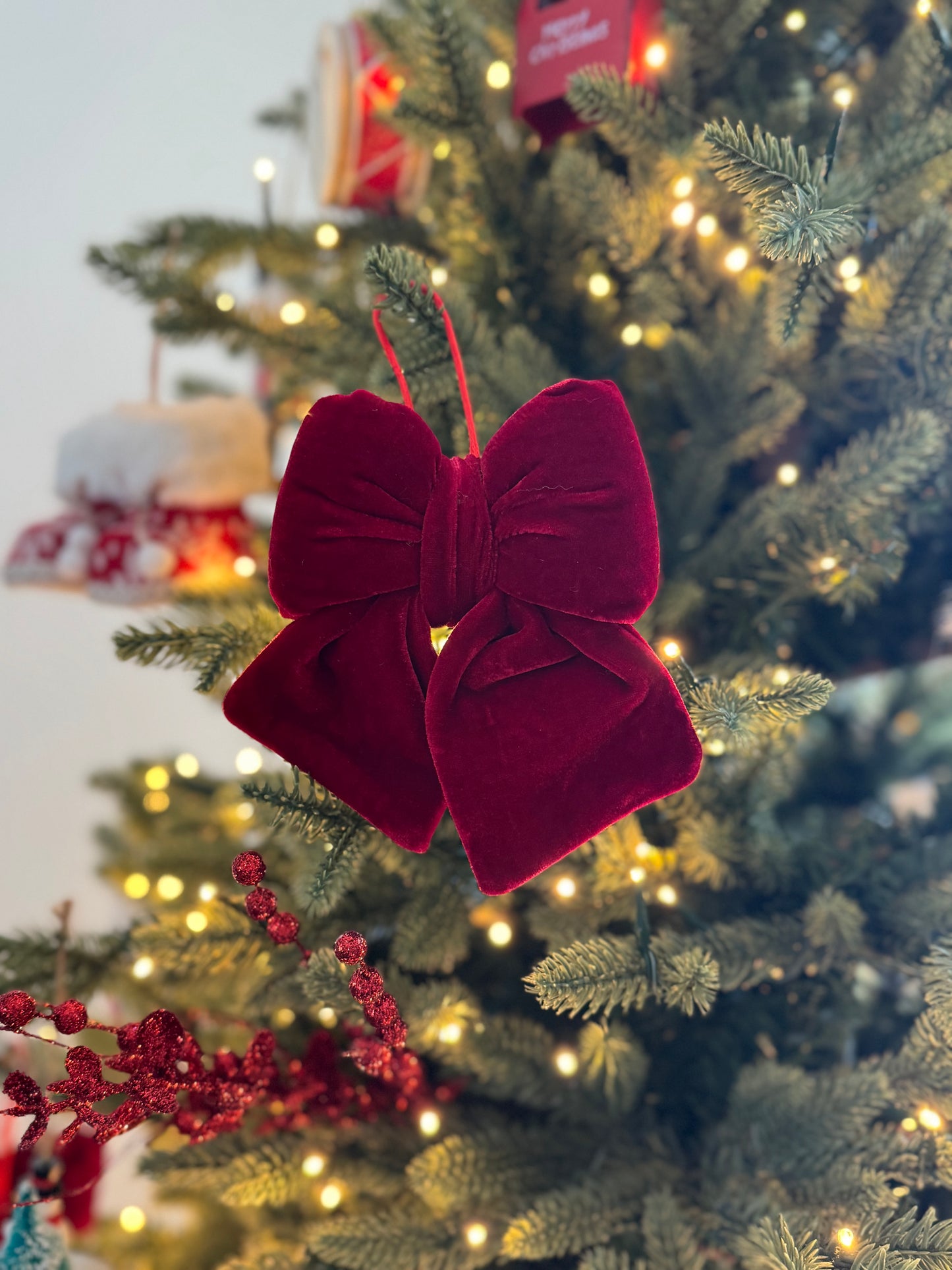 Small Christmas Red Velvet Bow - Christmas Tree & Wreath Decoration