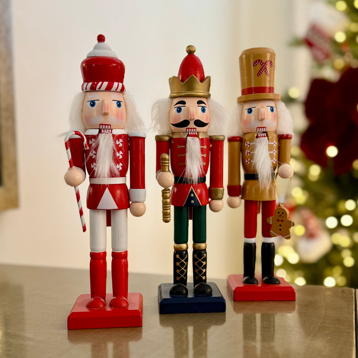 Classic Hand-Painted Wooden Christmas Nutcracker in Various Colours and Sizes – Gold Rod (30cm)