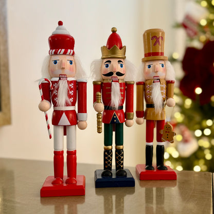 Classic Hand-Painted Wooden Christmas Nutcracker in Various Colours and Sizes – Gold Rod (30cm)