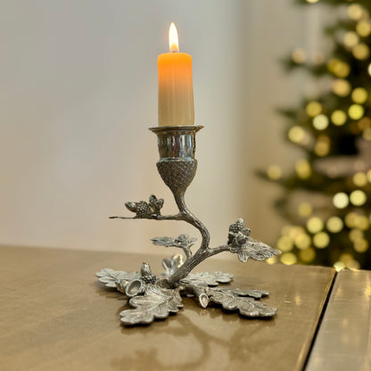 Oak Tree Candle Holder in Pewter