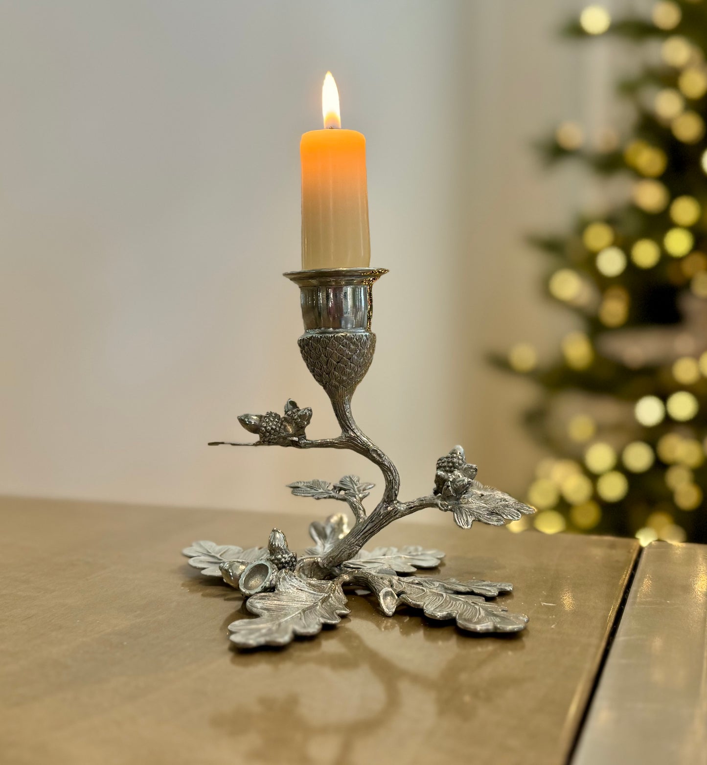 Oak Tree Candle Holder in Pewter