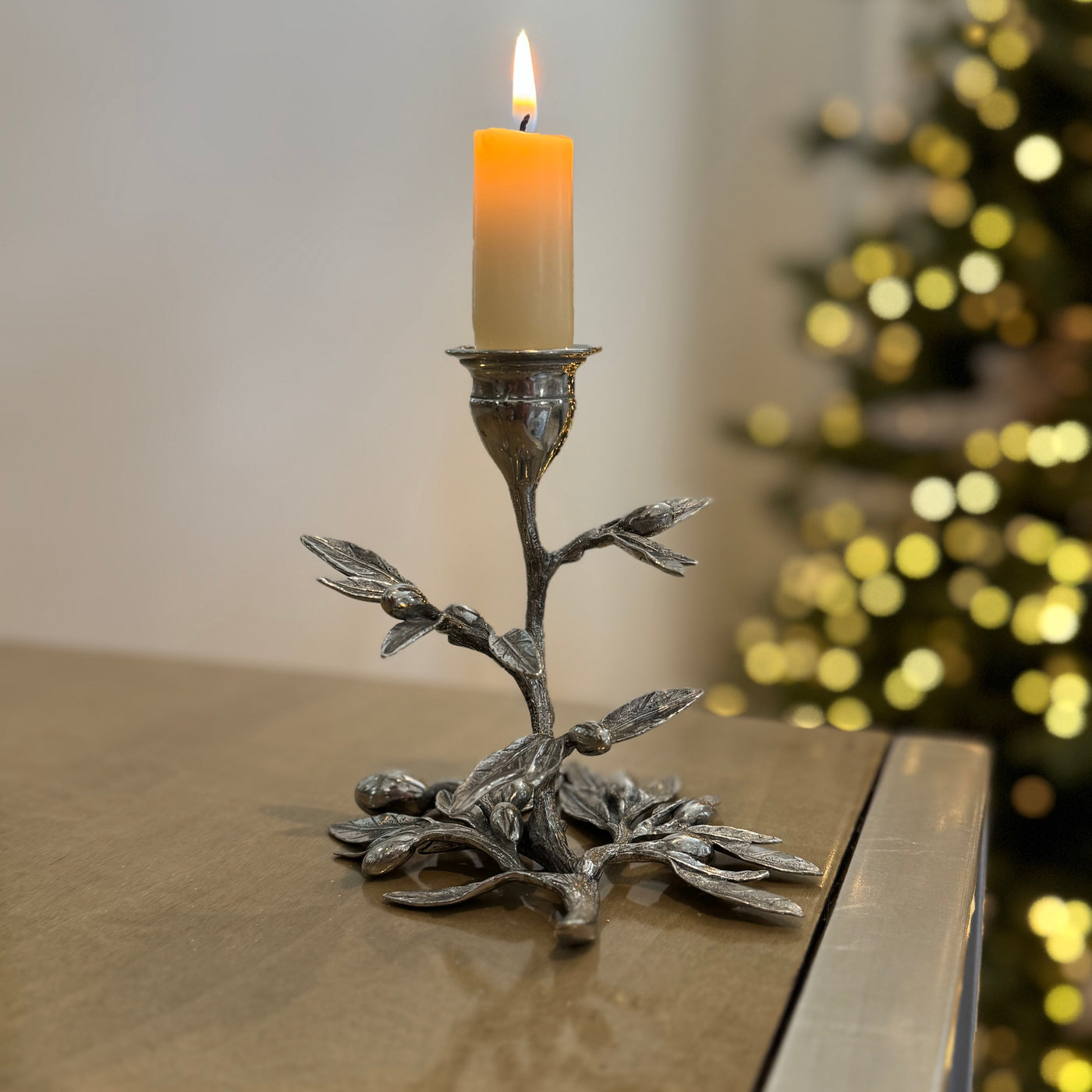 Olive Tree Candle Holder In Pewter