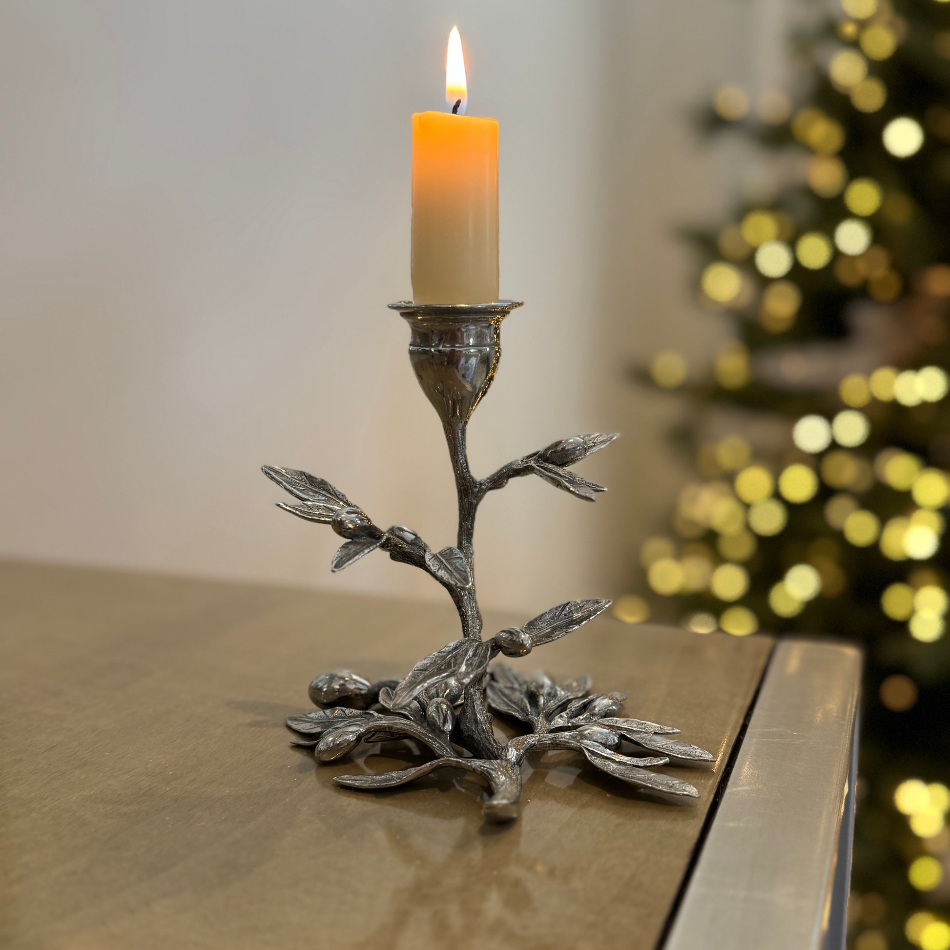 Olive Tree Candle Holder In Pewter