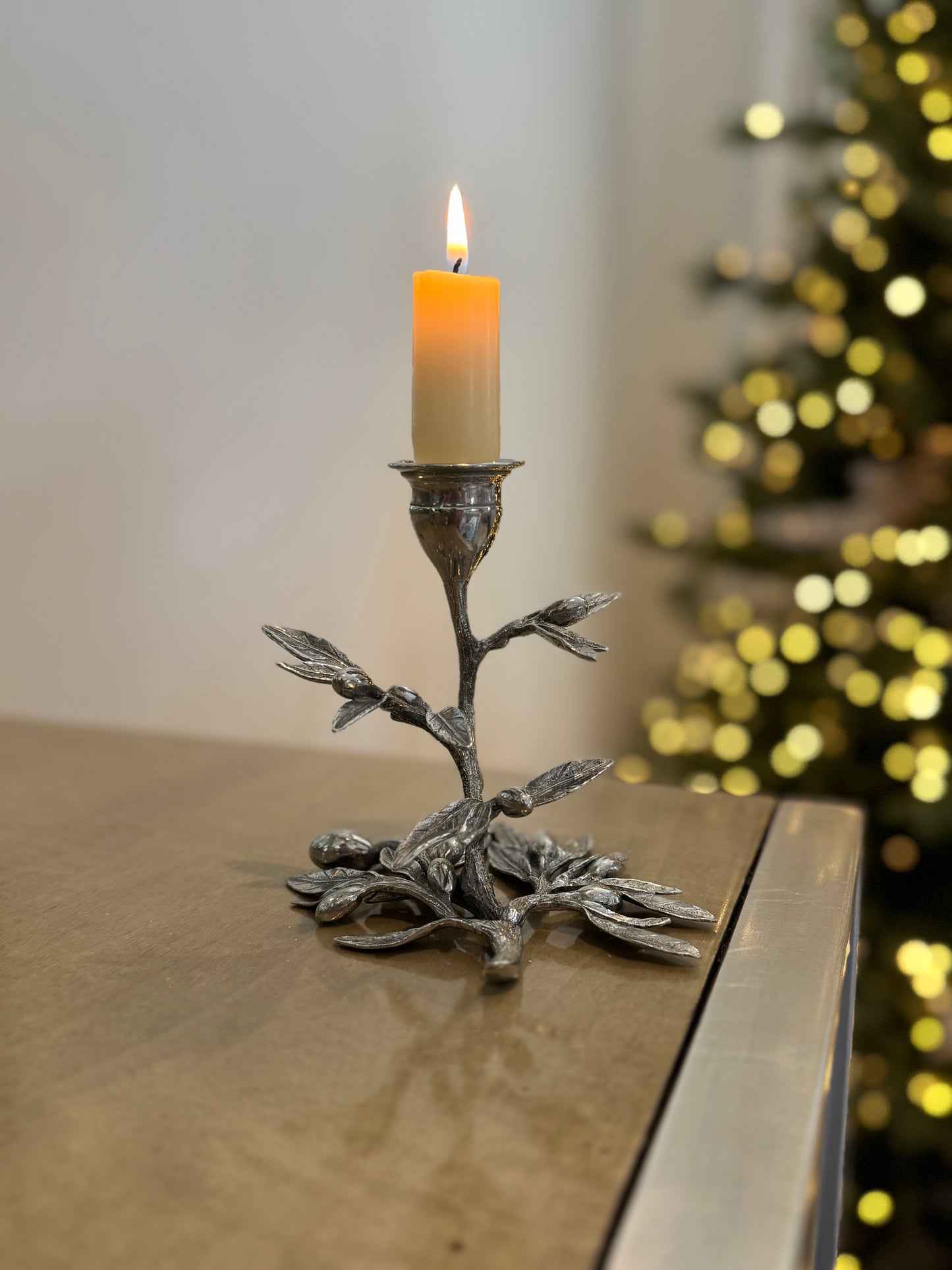 Olive Tree Candle Holder In Pewter