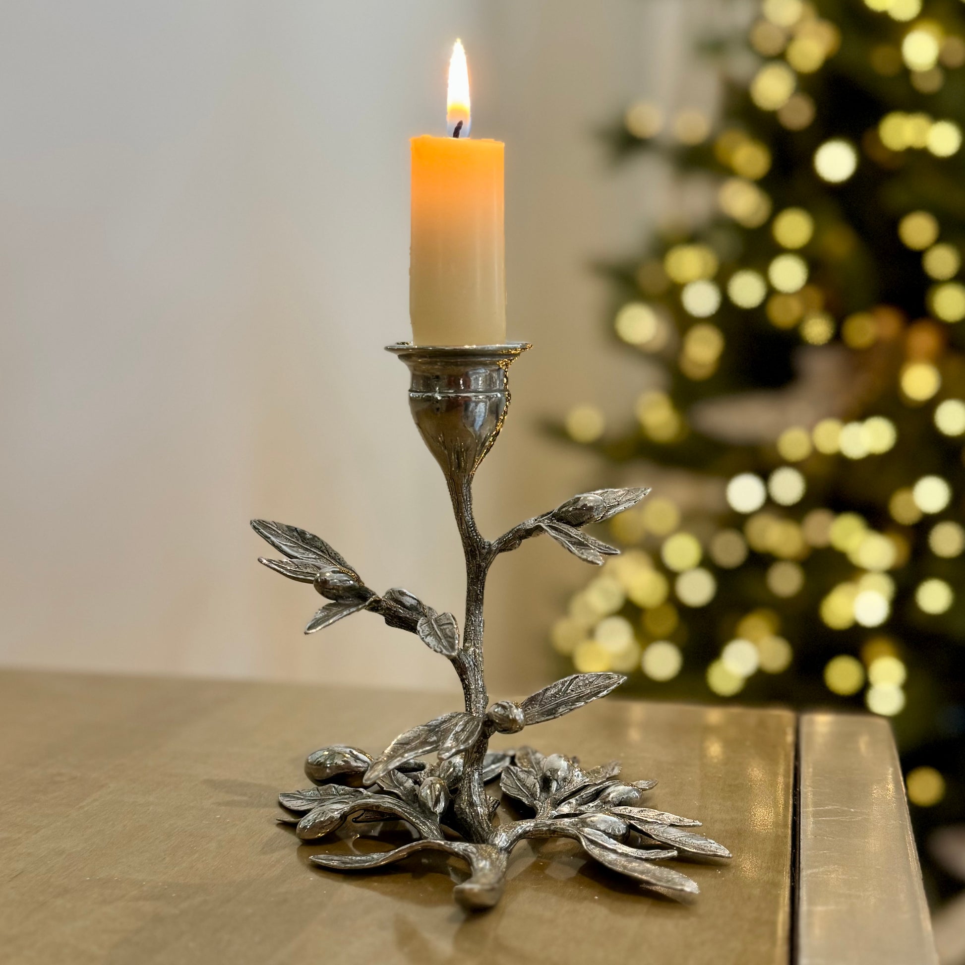 Olive Tree Candle Holder In Pewter