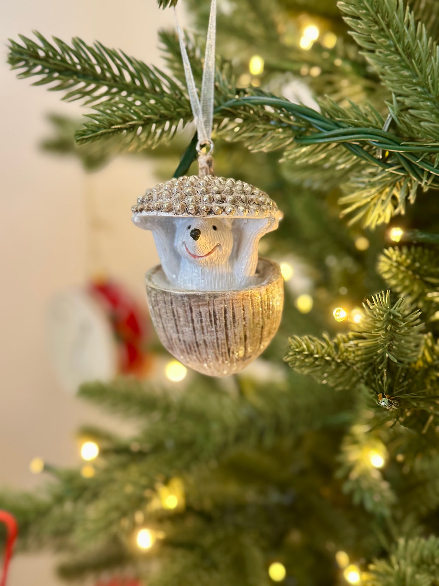 Hedgehog in an Acorn Christmas Bauble