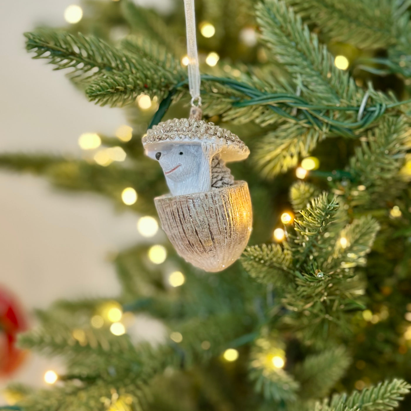 Woodland hedgehog acorn Christmas tree decoration