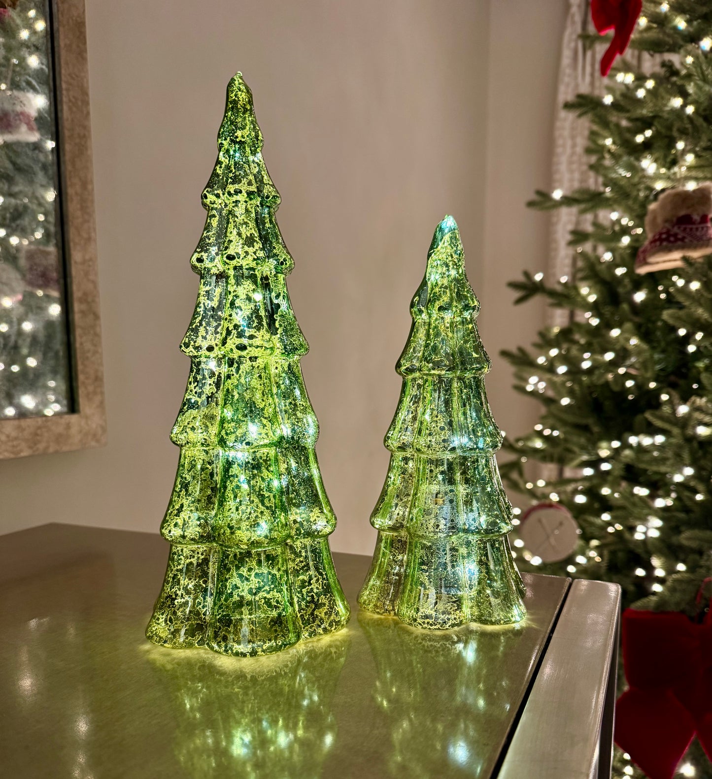 Mottled Glass Light Up Christmas Trees in Green - Various Sizes