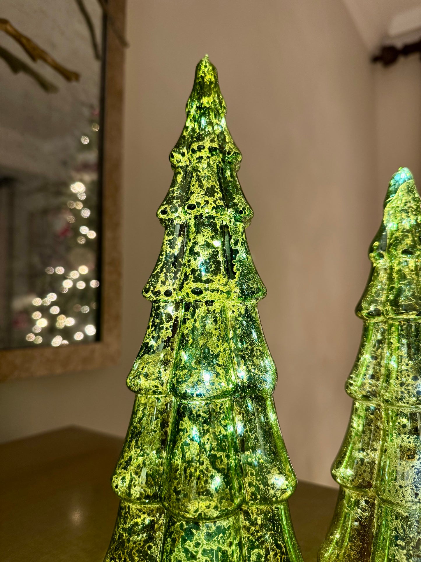 Mottled Glass Light Up Christmas Trees in Green - Various Sizes