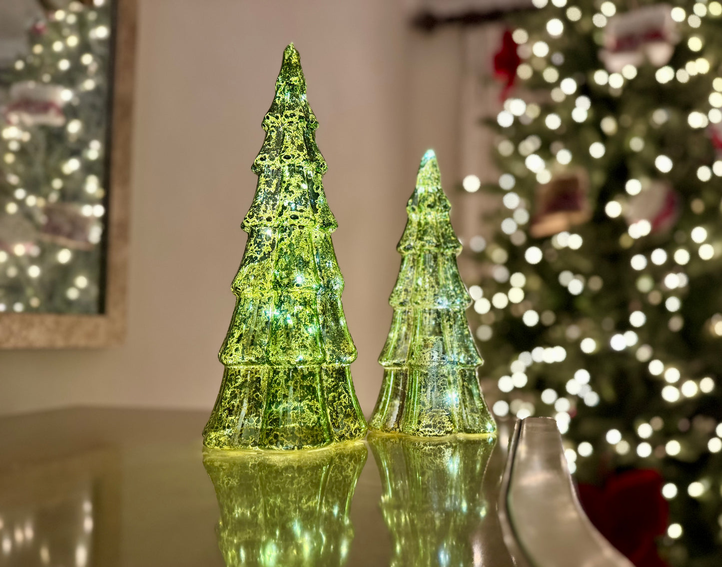 Mottled Glass Light Up Christmas Trees in Green - Various Sizes