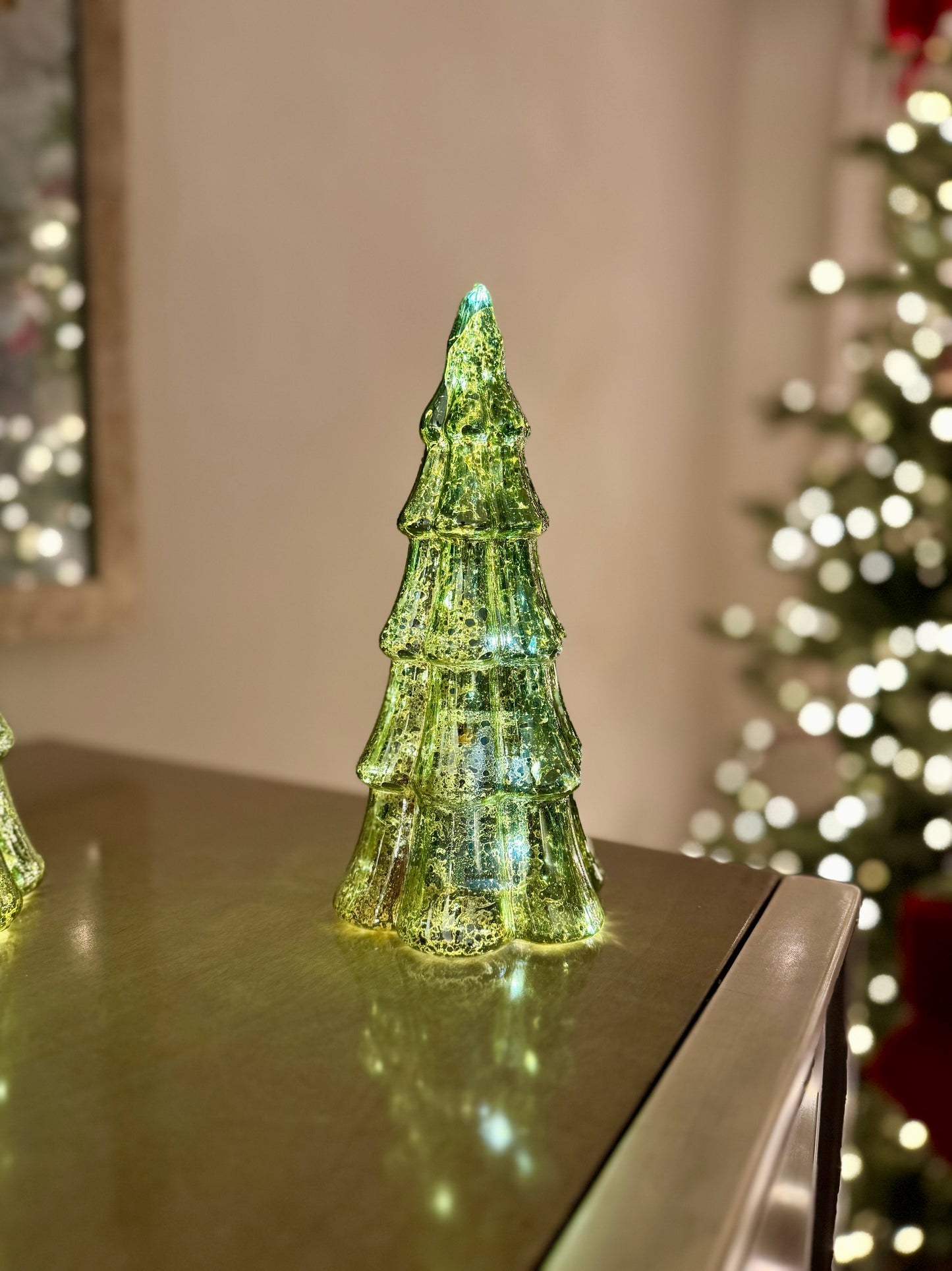 Mottled Glass Light Up Christmas Trees in Green - Various Sizes