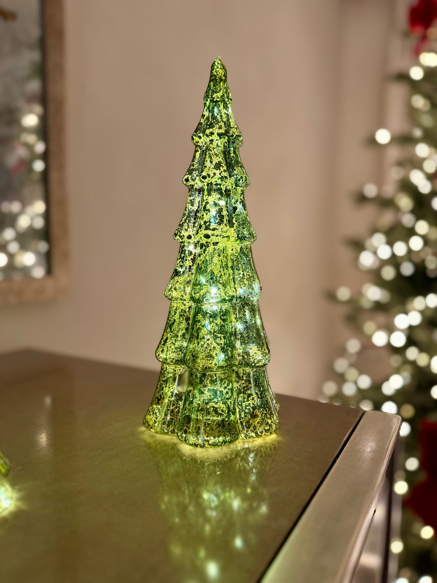 Mottled Glass Light Up Christmas Trees in Green - Various Sizes