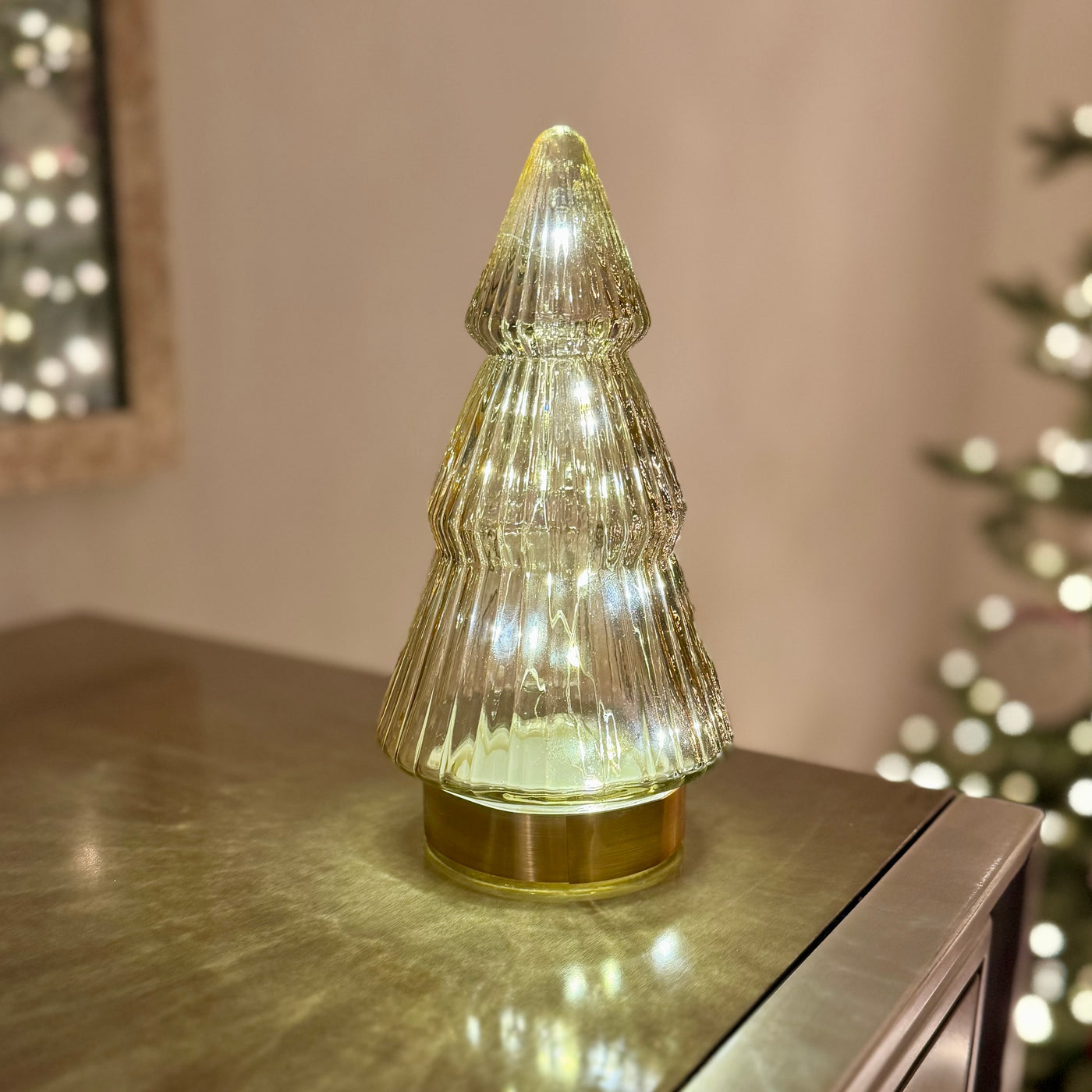 Glass Light-Up Christmas Tree with Gold Base