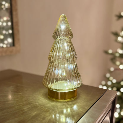 Glass Light-Up Christmas Tree with Gold Base
