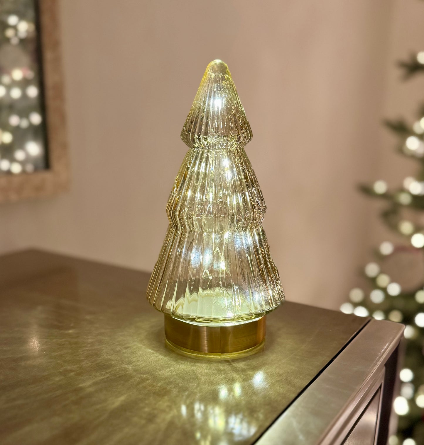 Glass Light Up Christmas Tree with Gold Base