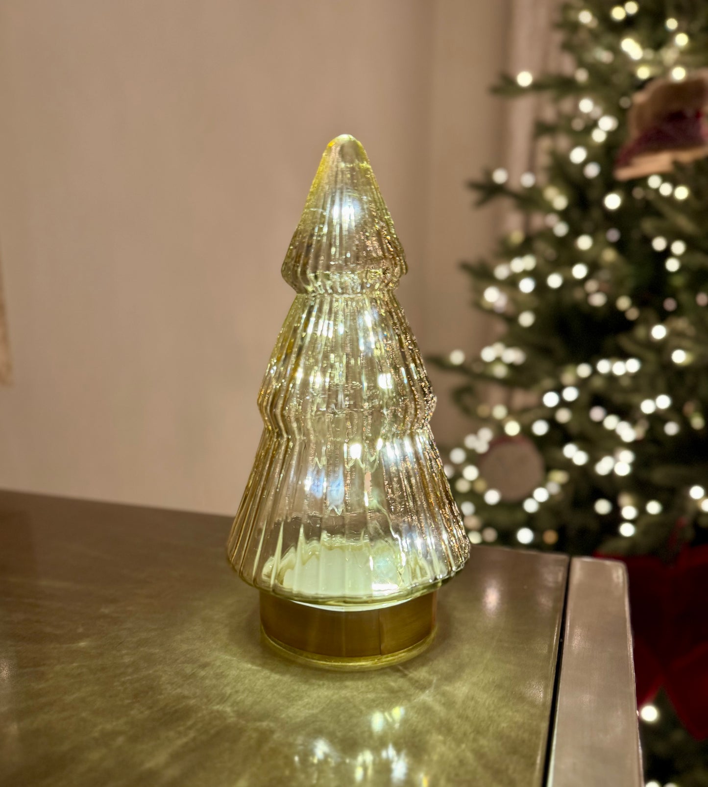 Glass Light Up Christmas Tree with Gold Base