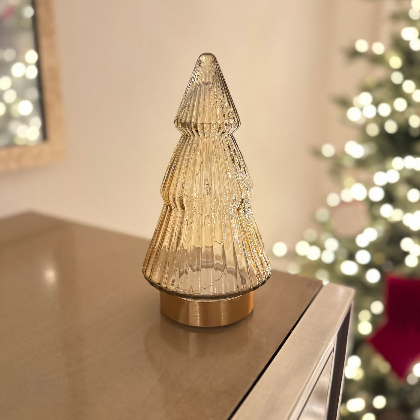 Glass Light-Up Christmas Tree with Gold Base