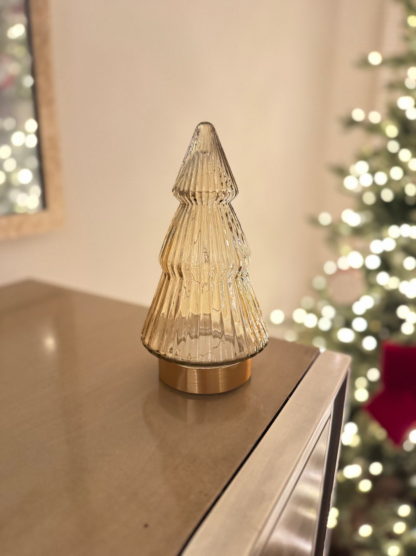 Glass Light Up Christmas Tree with Gold Base
