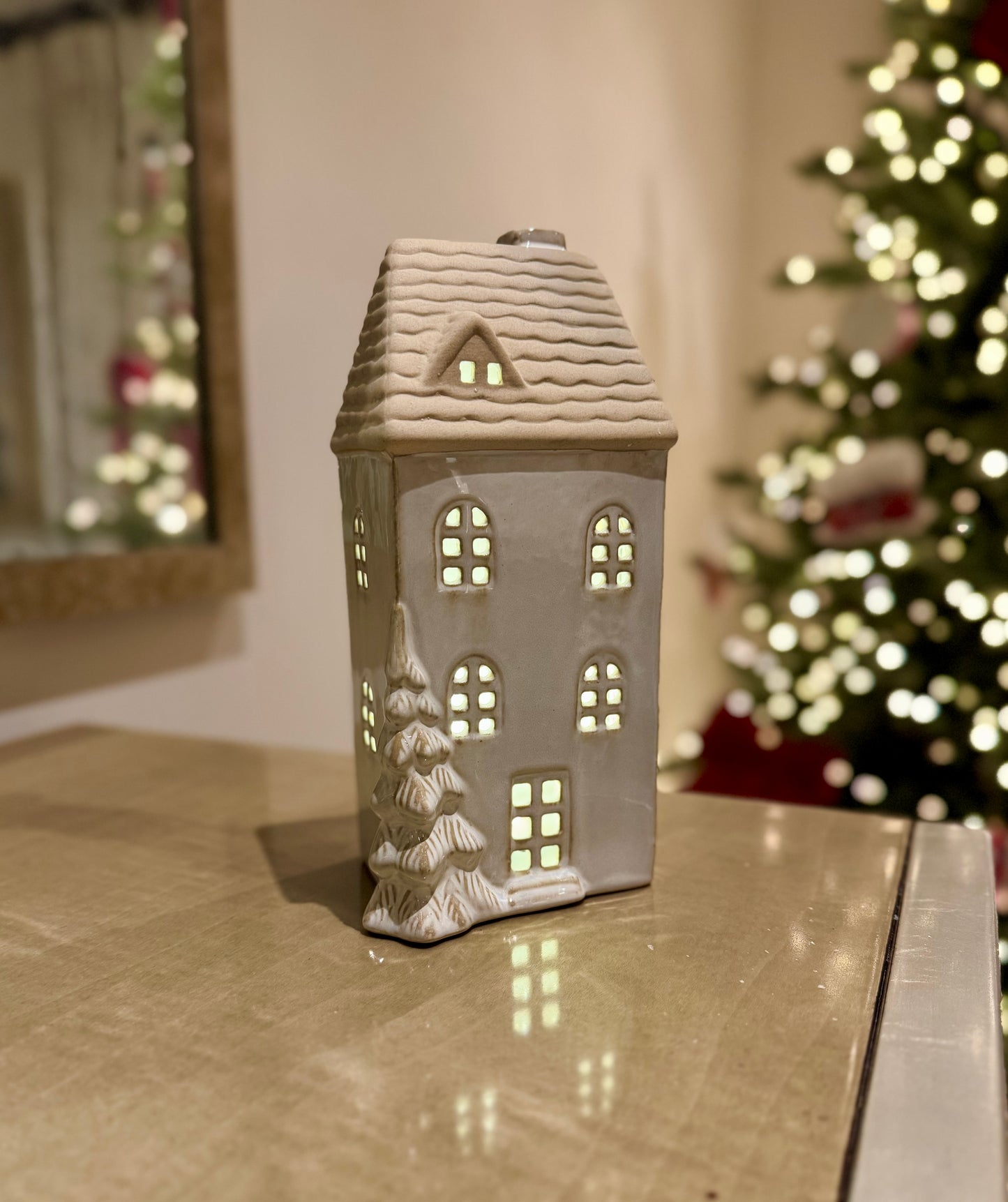 Ceramic Light Up Christmas House with Trees and LED Light