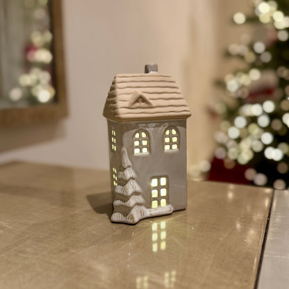 Ceramic Light-Up Christmas House with Trees and LED Light – Extra Large Wide House (17cm)