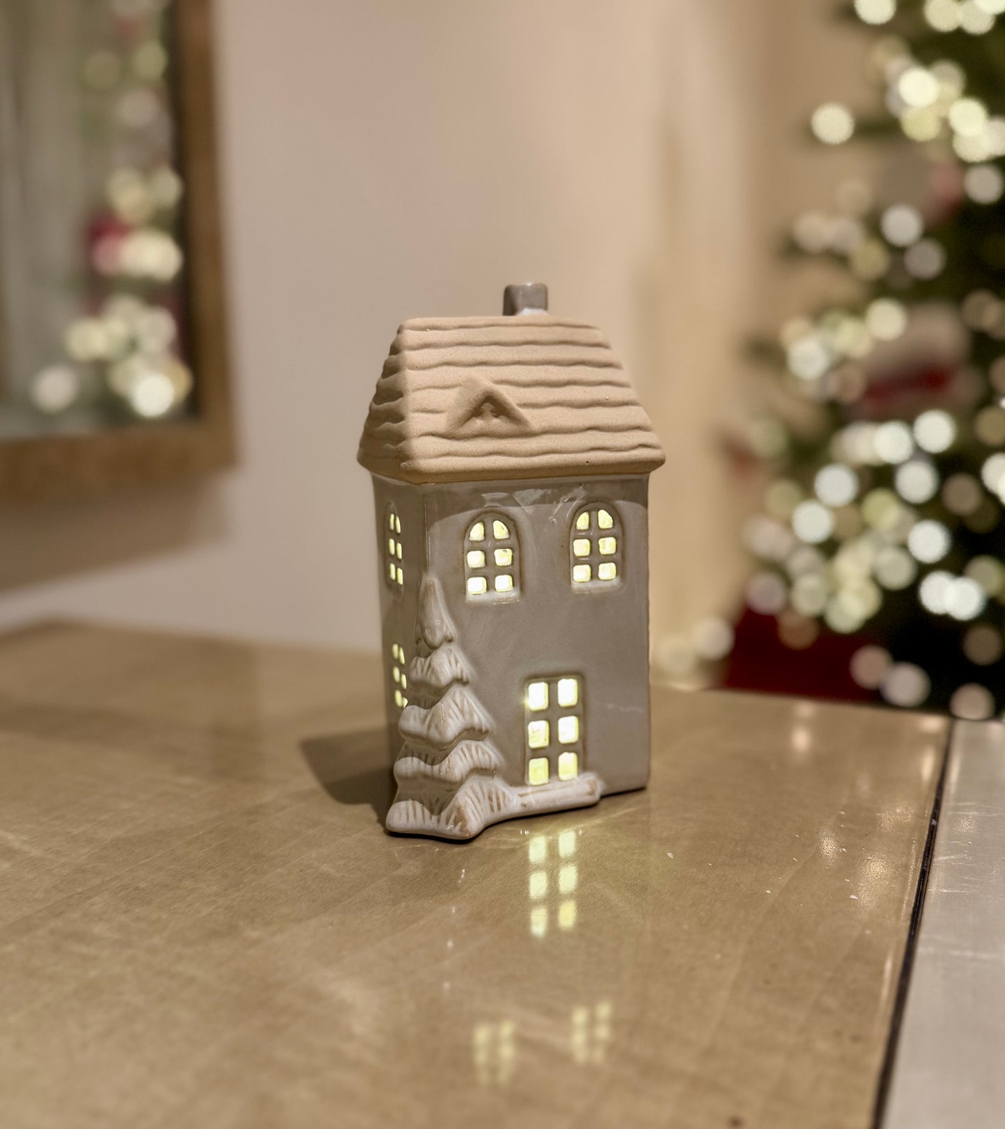 Ceramic Light Up Christmas House with Trees and LED Light