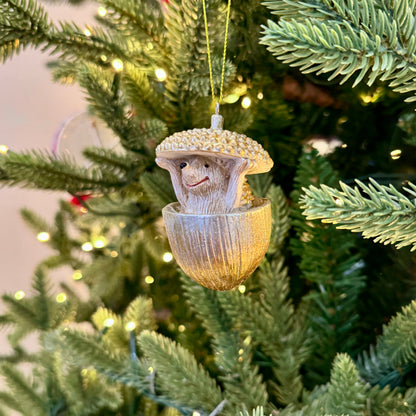 Hedgehog acorn hanging Christmas ornament – Woollaston White