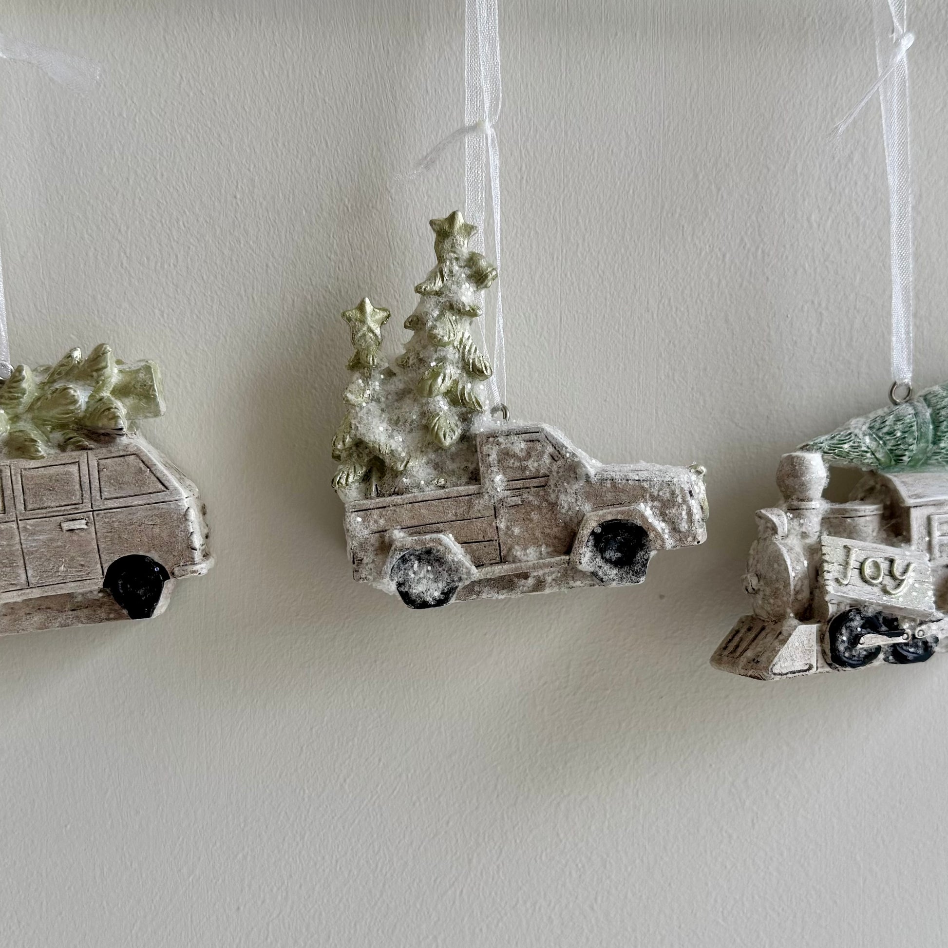 Mini Beige Glitter Christmas Vehicle Baubles - Various Options