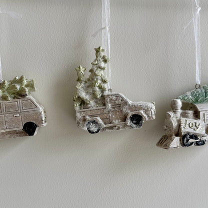 Mini Beige Glitter Christmas Vehicle Baubles - Various Options