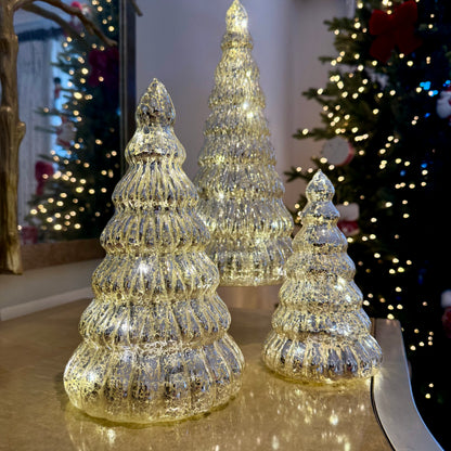 Mottled glass light-up Christmas trees – Woollaston White