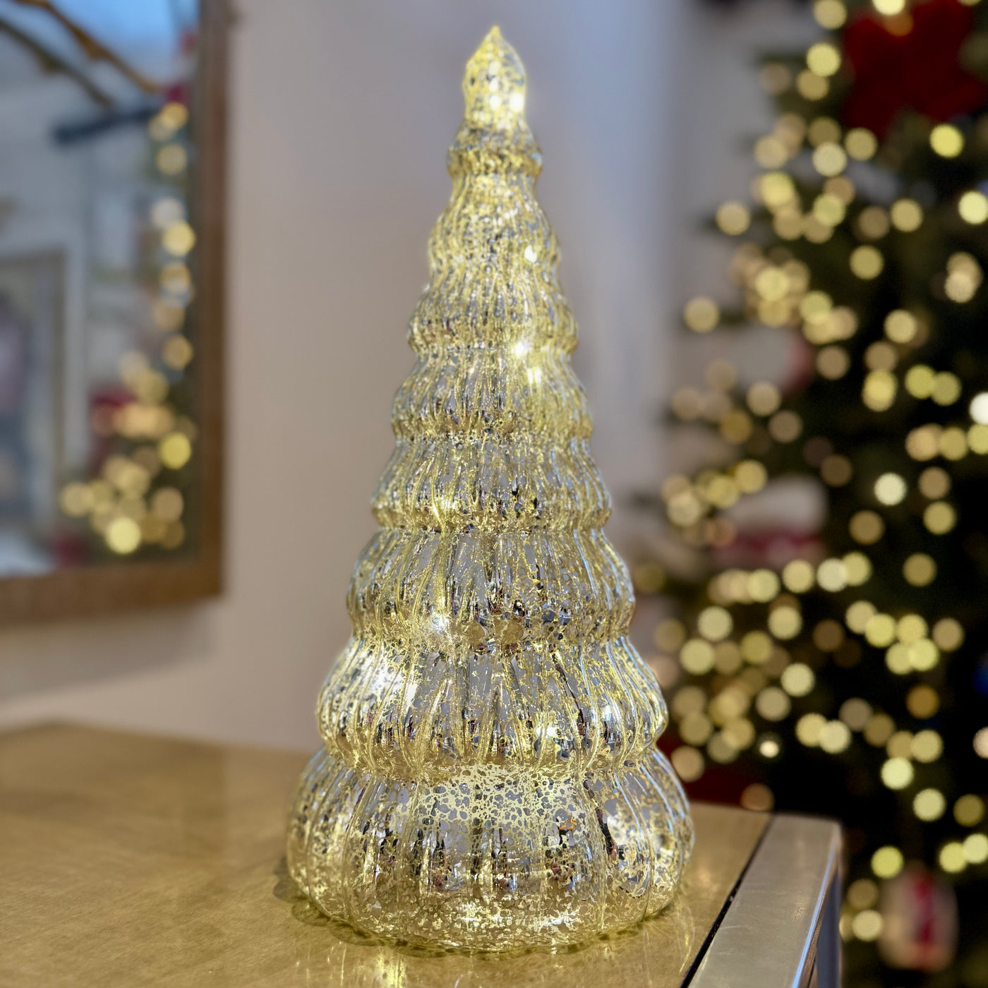 Warm LED mottled glass Christmas tree decoration