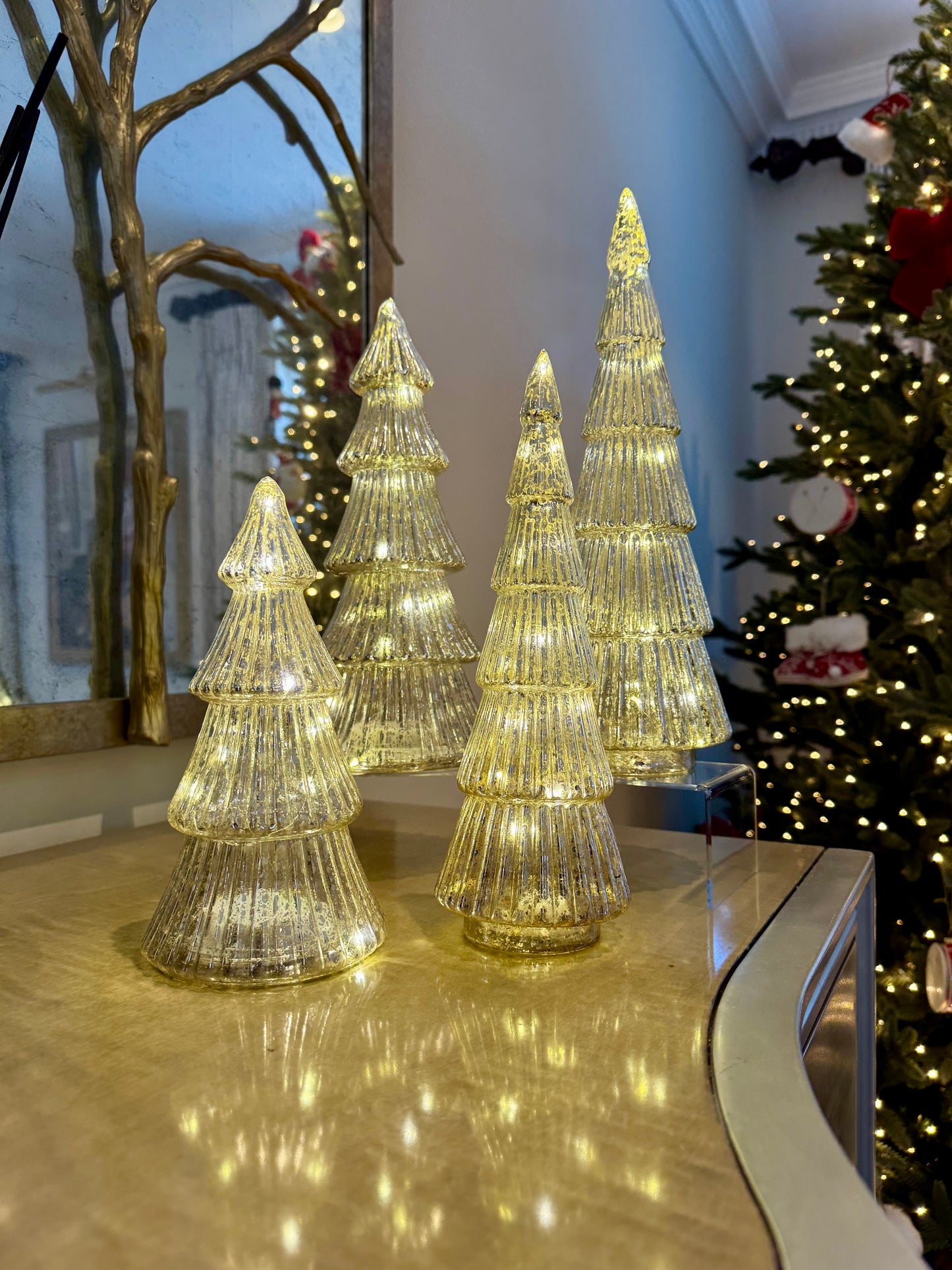 Ribbed Glass Light Up Christmas Trees - Various Sizes