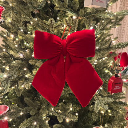 Small Red Velvet Bows - Christmas Tree & Wreath Decoration 22cm