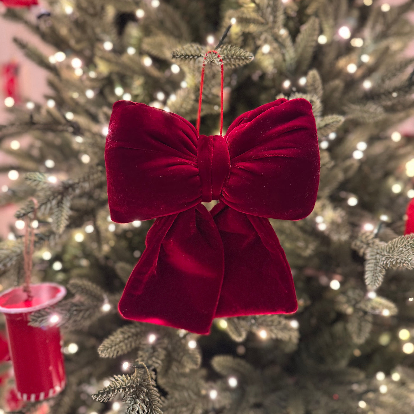 Small Red Velvet Bows - Christmas Tree & Wreath Decoration 22cm