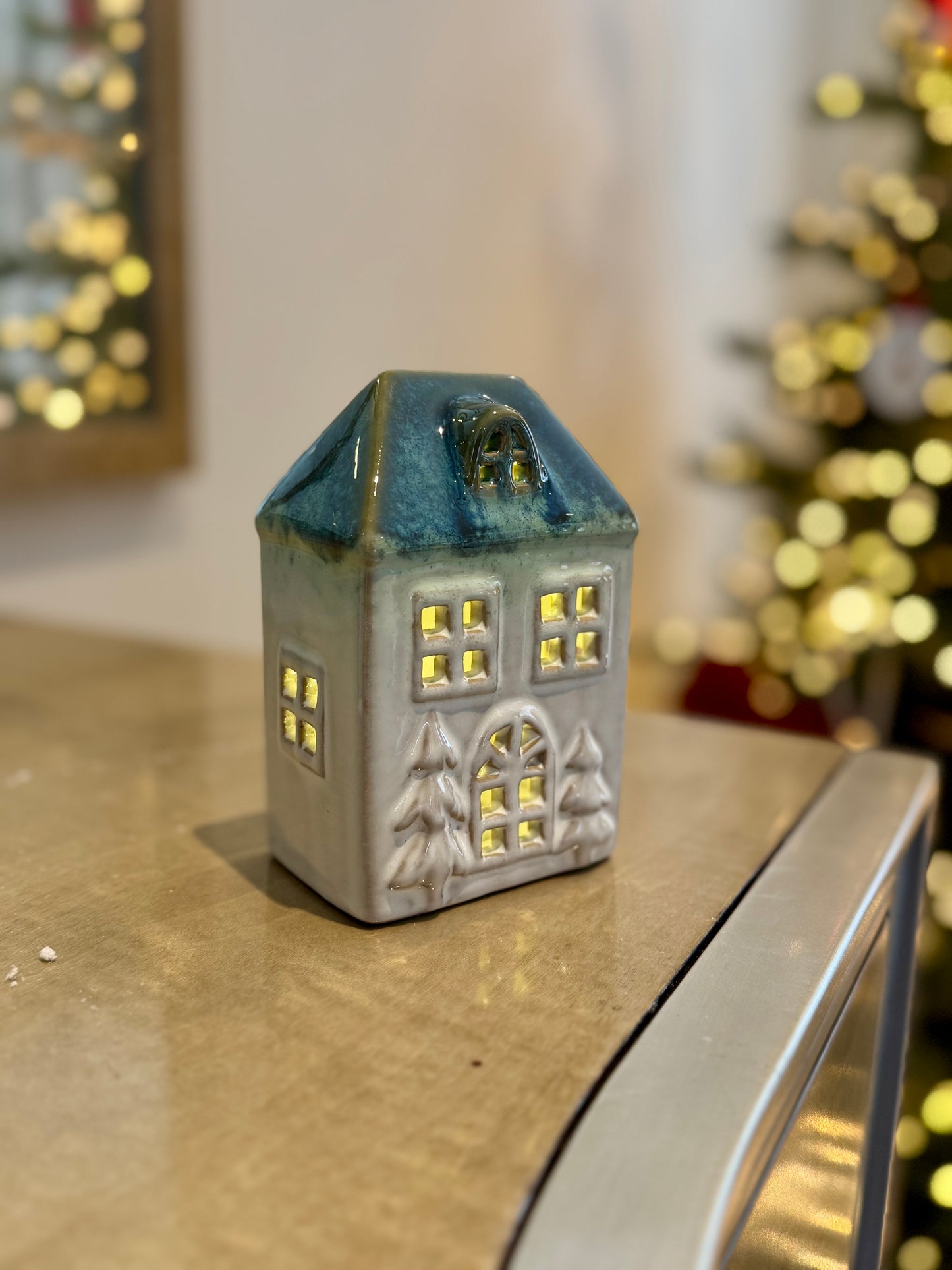 Ceramic Light Up Christmas Houses with Green Roof
