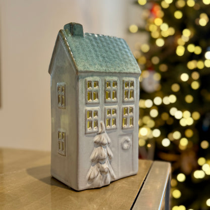 Ceramic Light-Up Christmas Houses with Green Roof – Large (20cm)