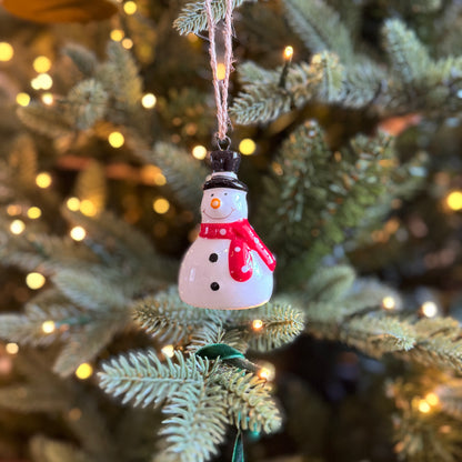 Mini Ceramic Snowman Christmas Bauble 7cm