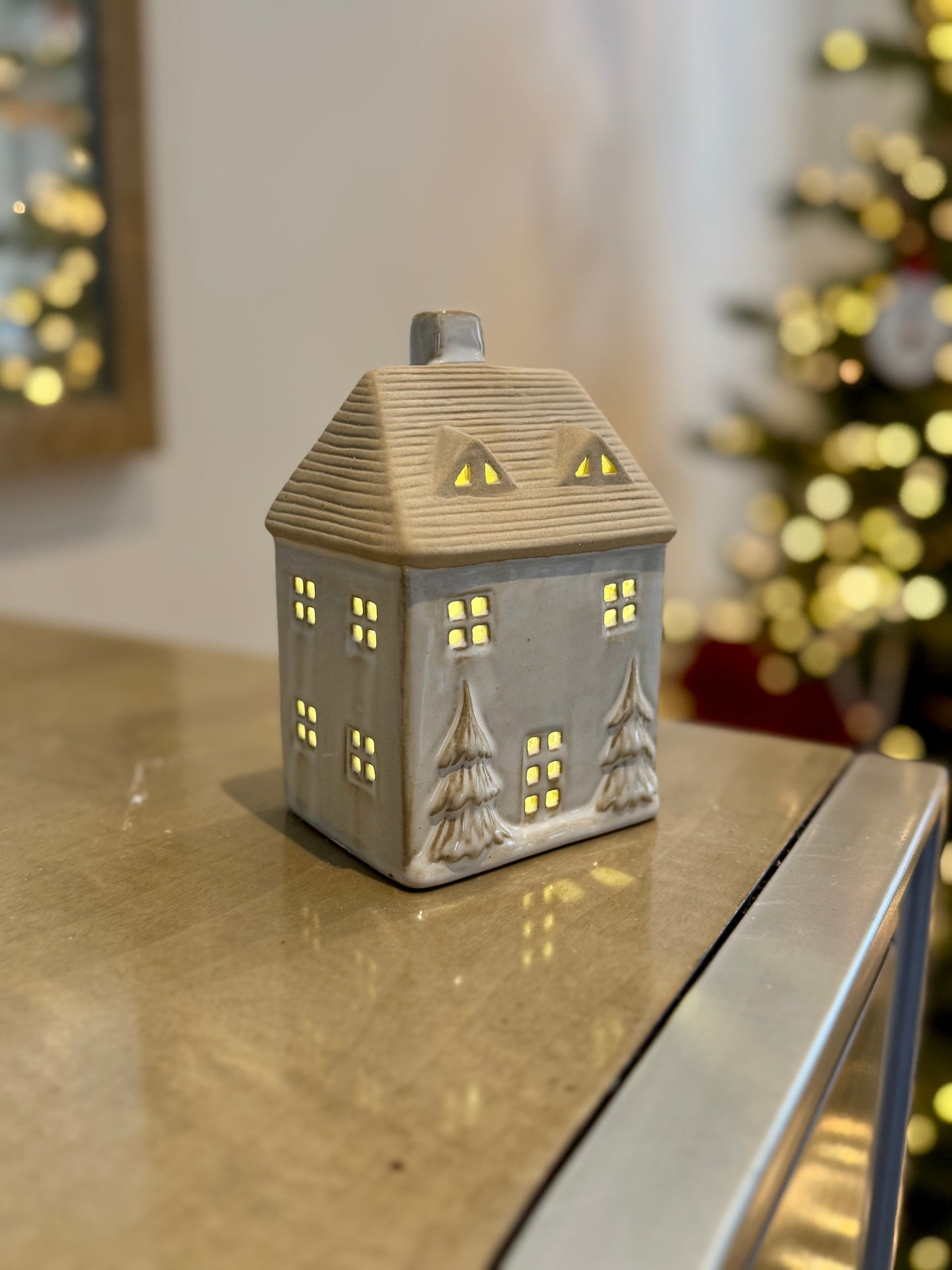 Ceramic Light Up Christmas House with Trees and LED Light