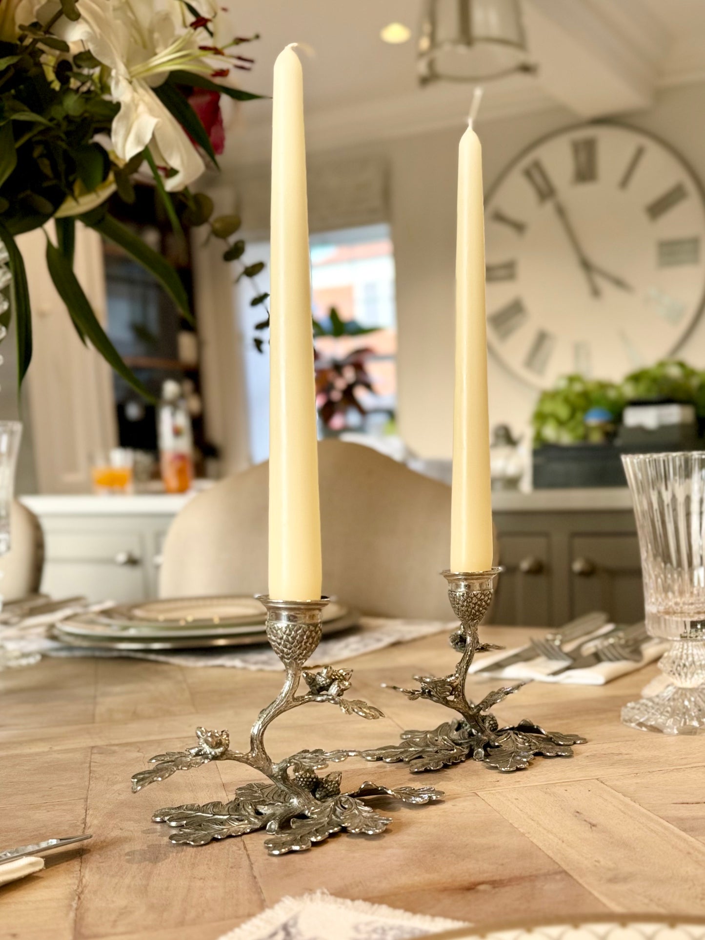 Oak Tree Candle Holder In Pewter