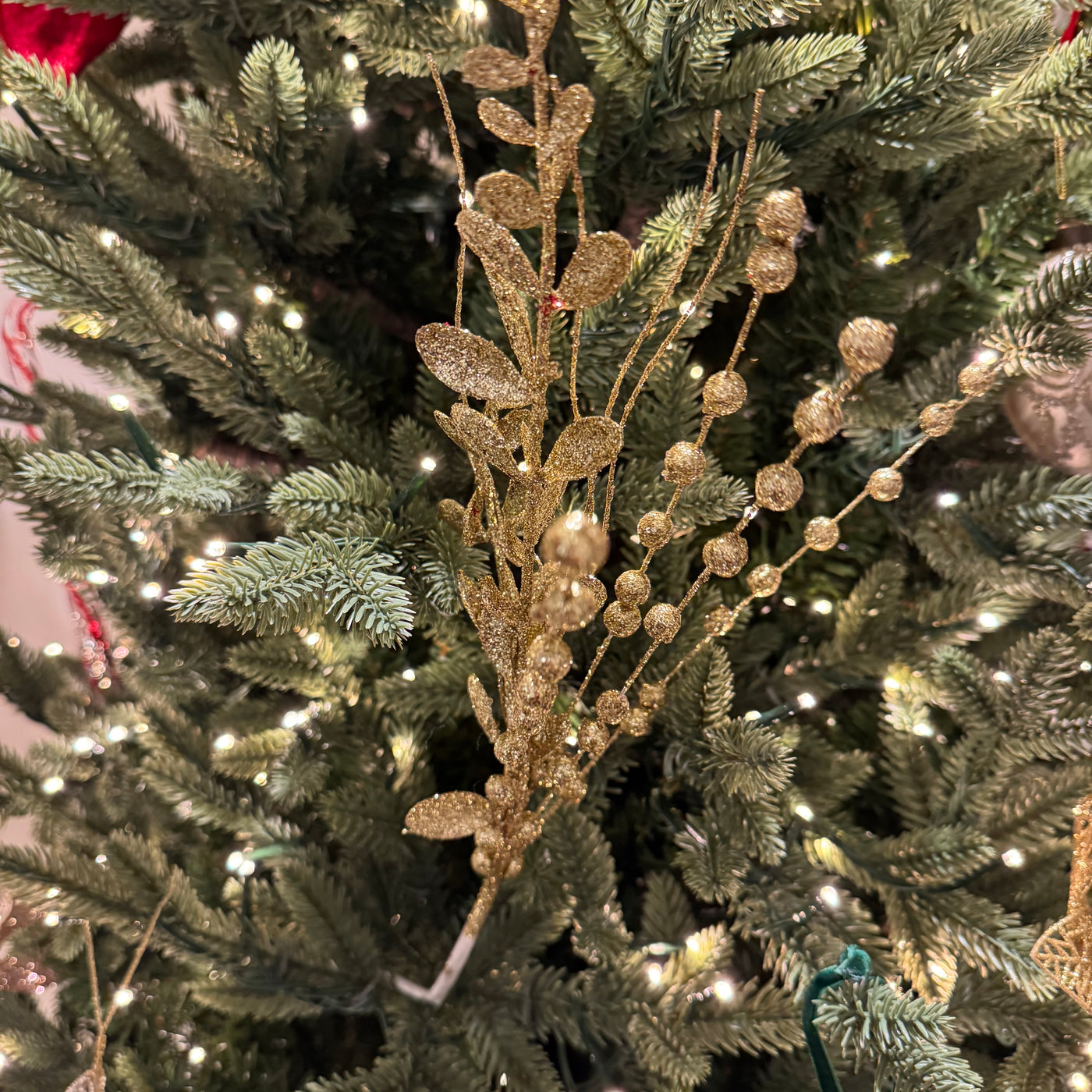 Eucalyptus Beaded Sprig in Glittered Gold