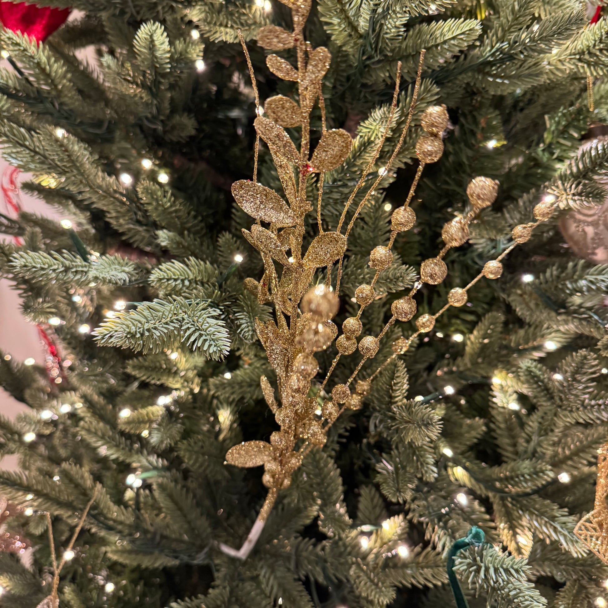 Eucalyptus Beaded Sprig in Glittered Gold