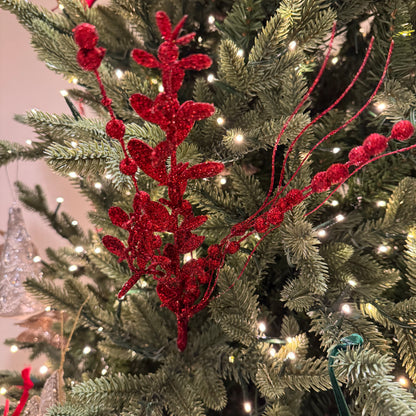 Eucalyptus Beaded Sprig in Glittered Red