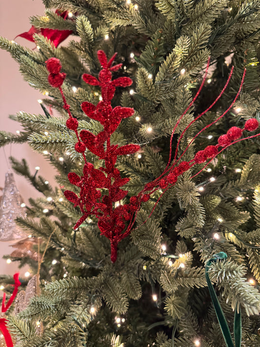 Glittered Red Eucalyptus Beaded Sprig