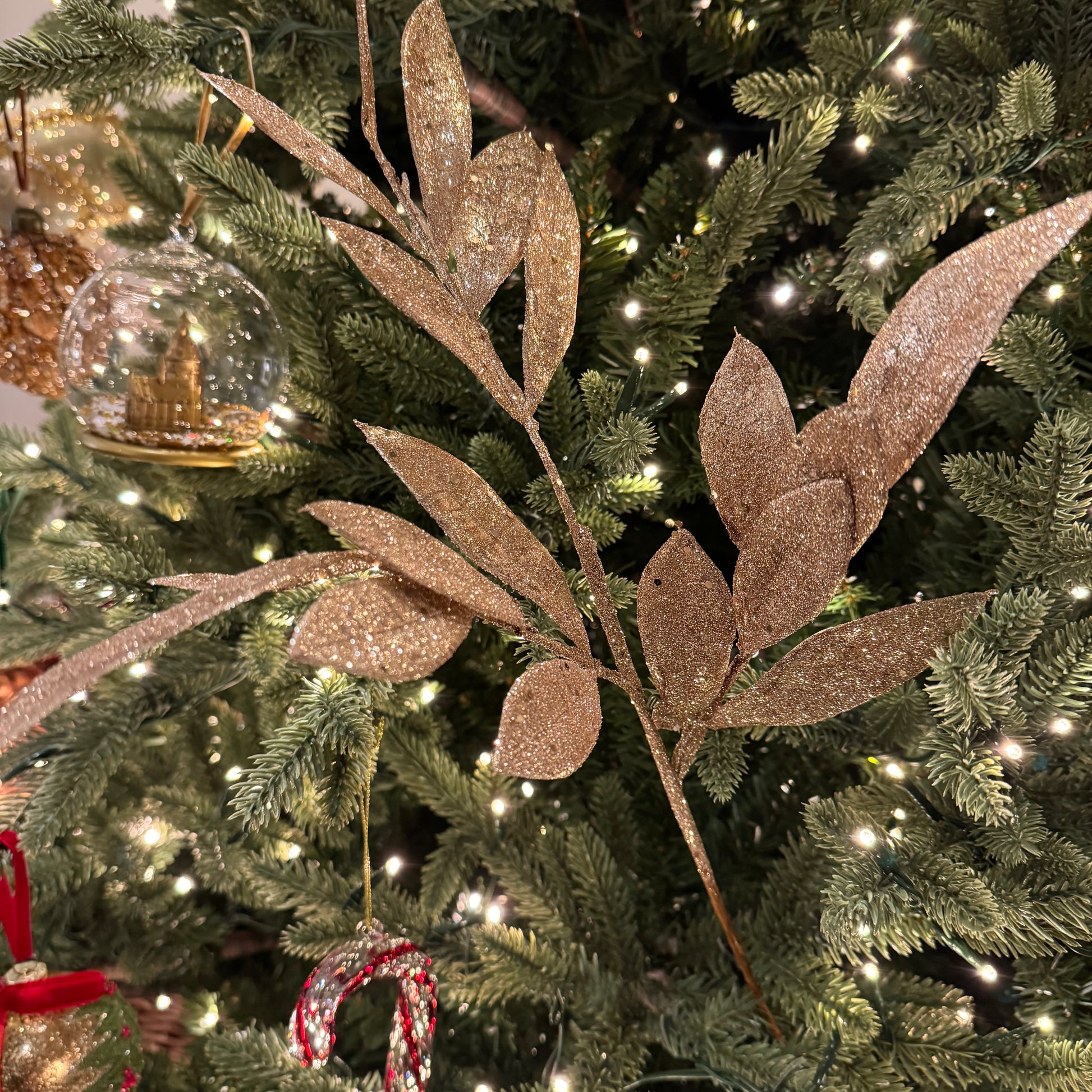 Glittered Leaf Sprig in Glittered Gold