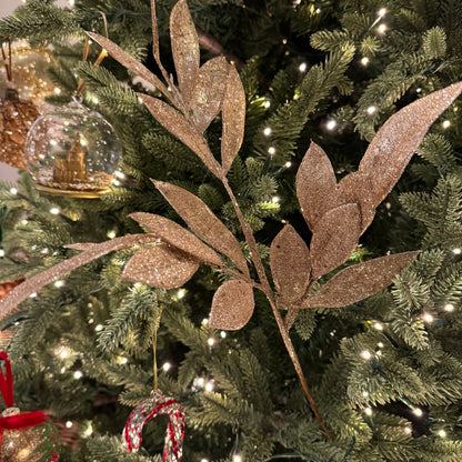 Glittered Leaf Sprig in Glittered Gold