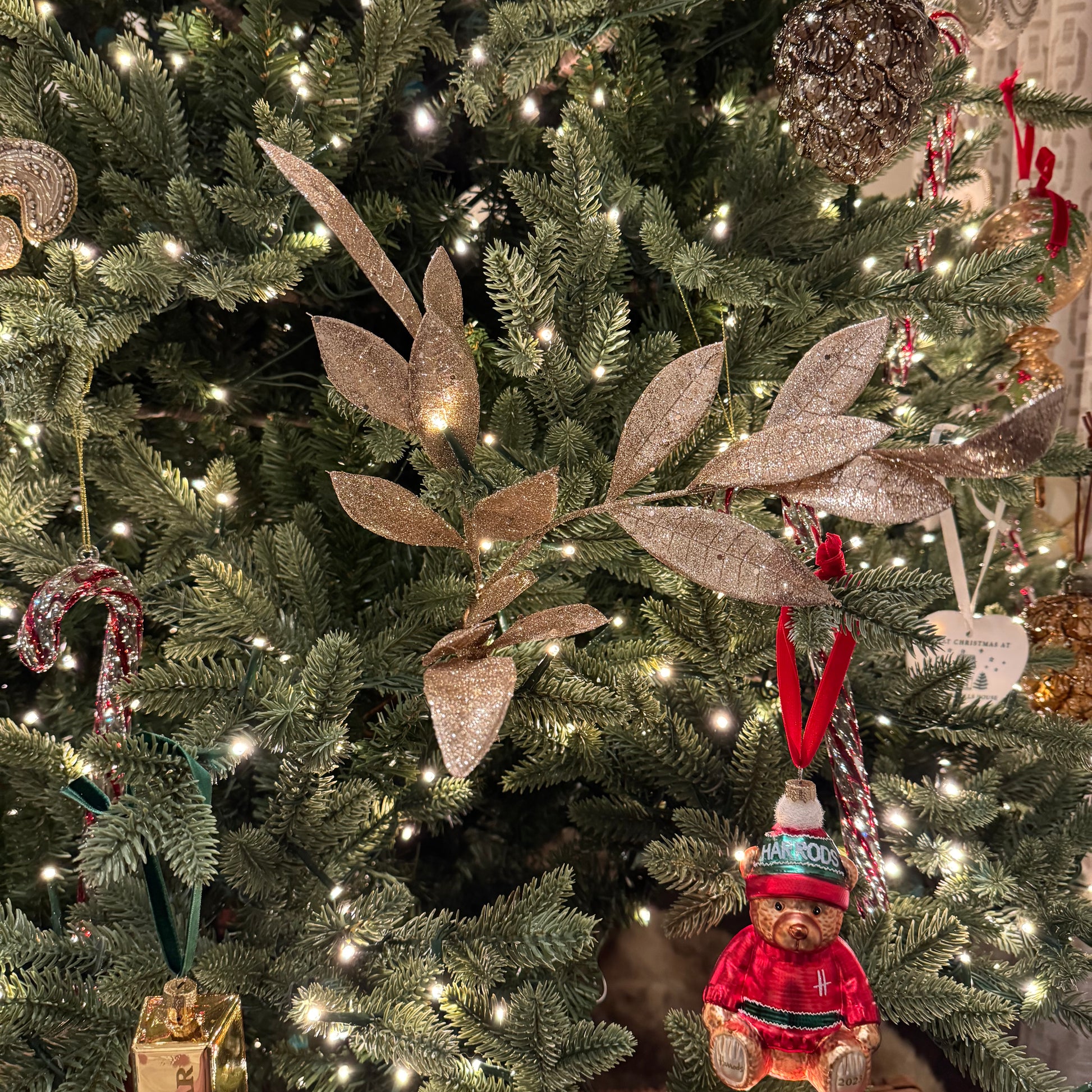 Glittered Leaf Sprig in Glittered Gold