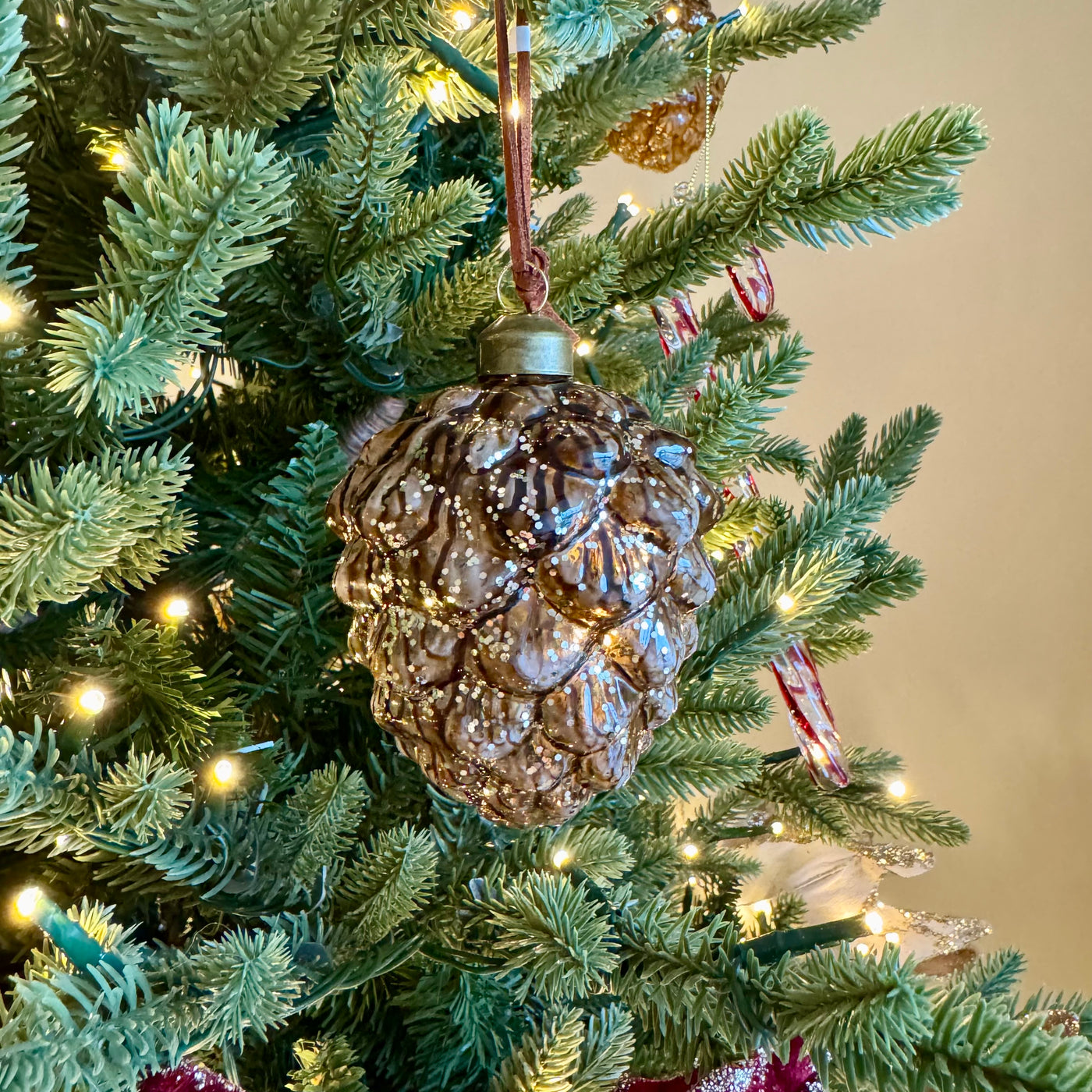 Glittered Pinecone Bauble in Brown and Tan