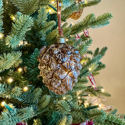 Glittered Pinecone Bauble in Brown and Tan