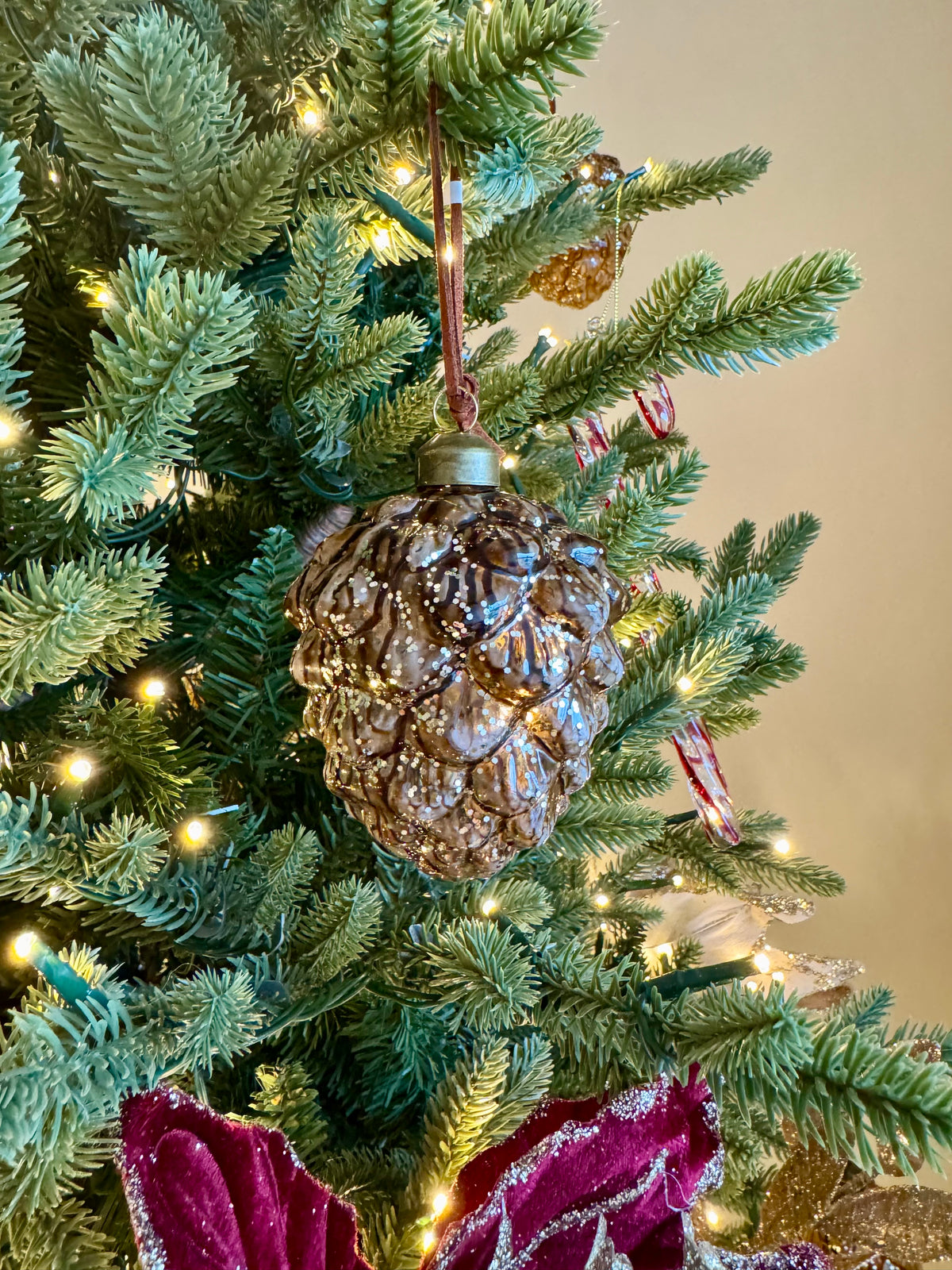 Glittered Pinecone Bauble in Brown and Tan