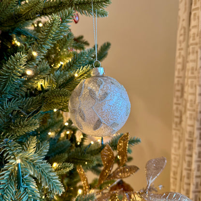 Glass Bauble with Champagne Mottled Leaf Design